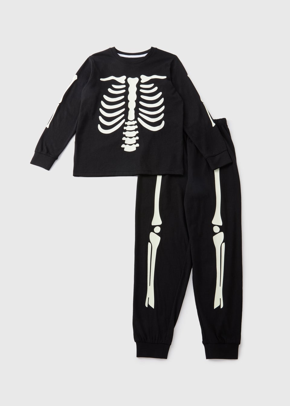 Boys Black Skeleton Glow Top Bottoms Pyjama Set 1 13yrs Matalan