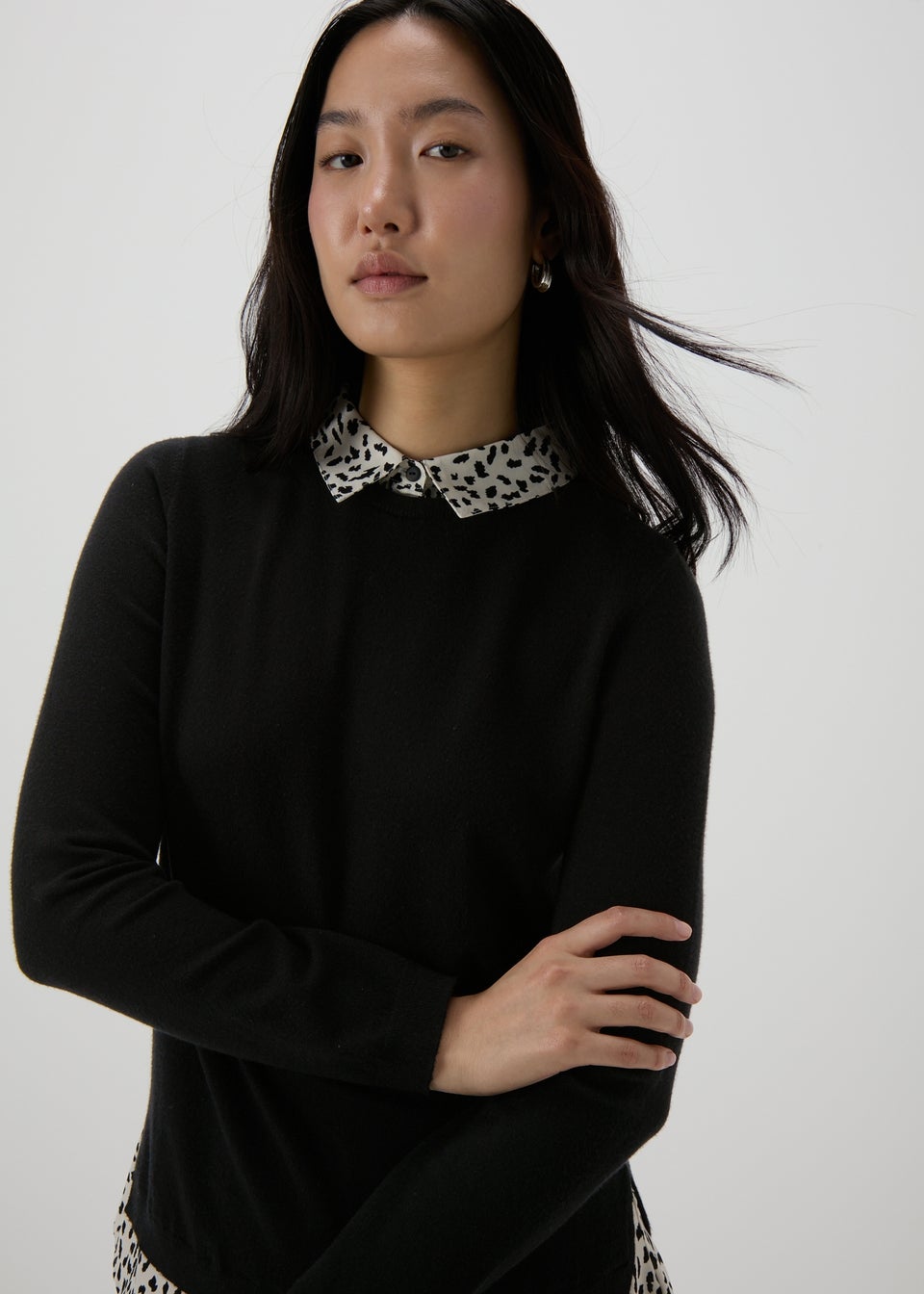 Black jumper with shirt attached cheap