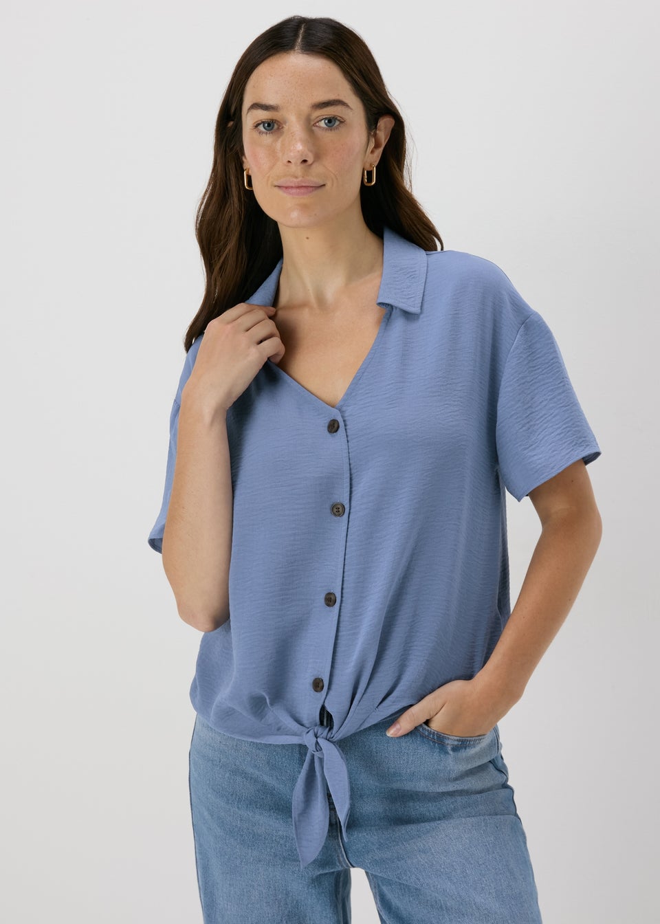 Blue Front Tie Airflow Shirt