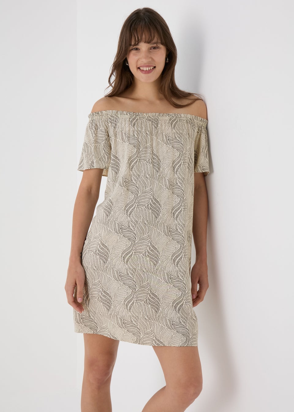 Beige Patterned Bardot Dress Matalan