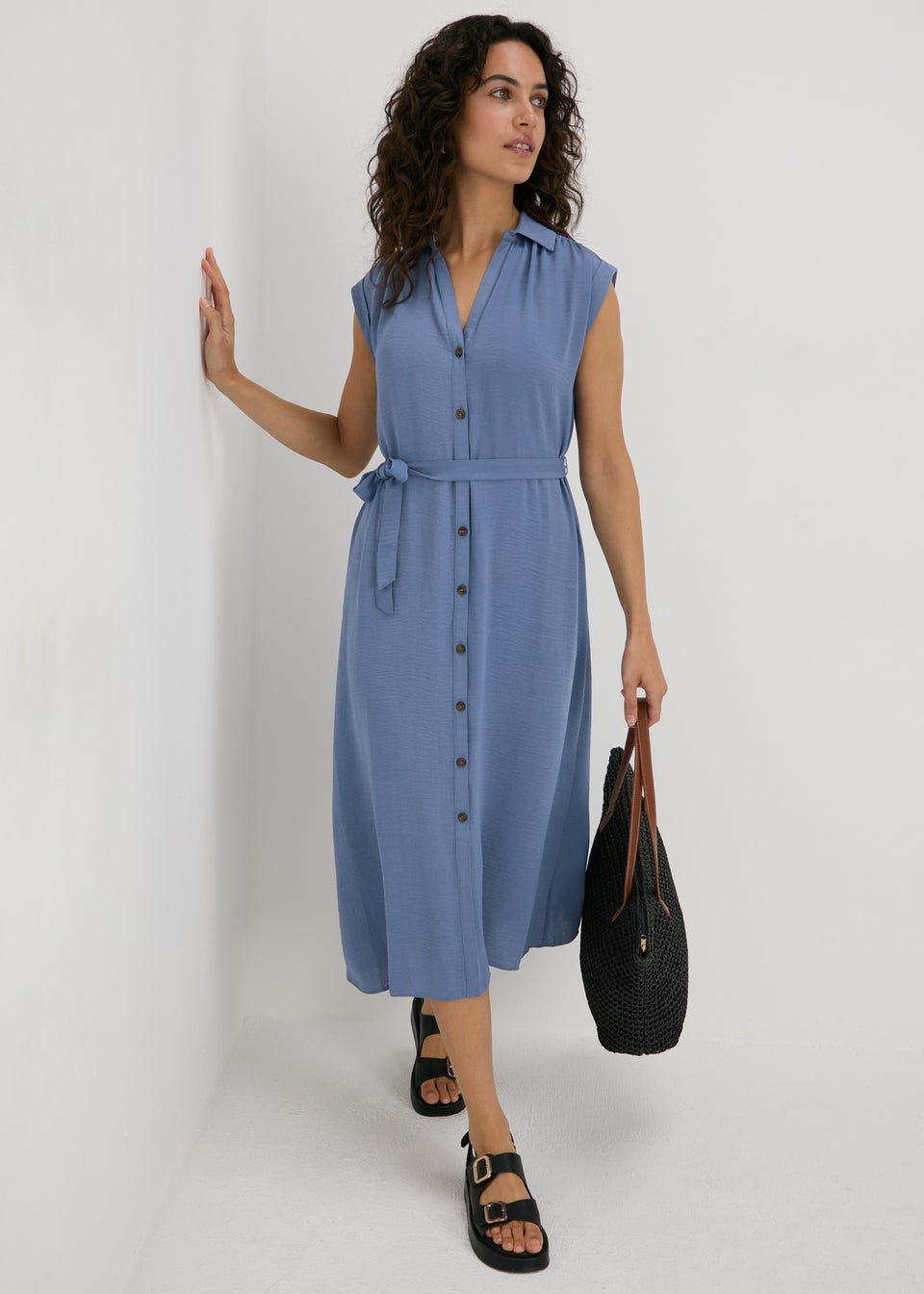 Blue Midi Shirt Dress