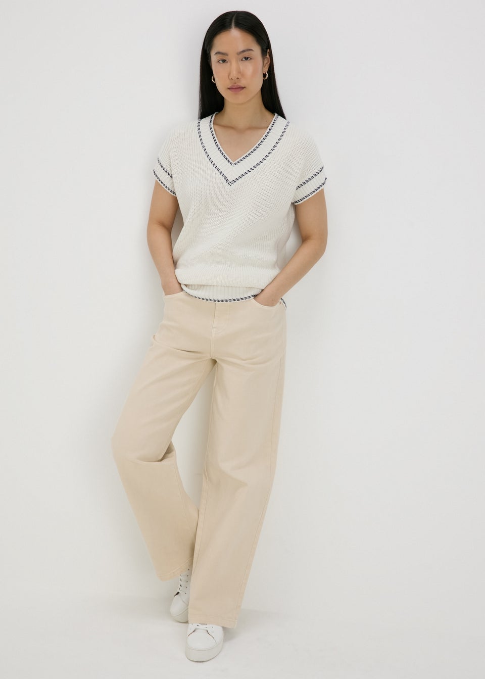 Ecru Wide Leg Jeans