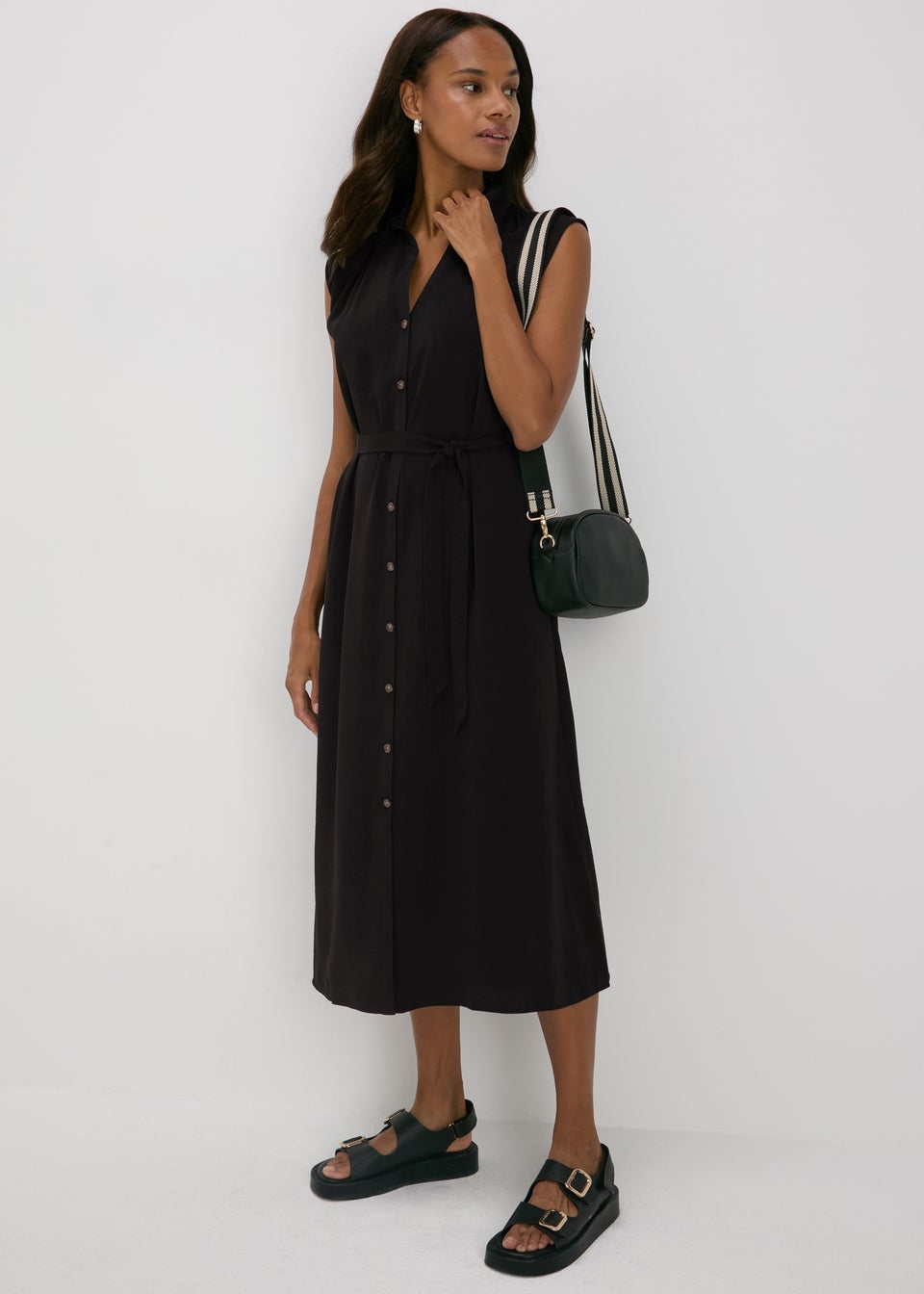 Button through black dress best sale