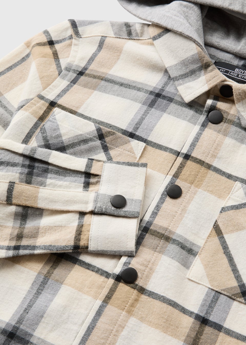 Boys Cream Hooded Check Shirt (7-15yrs)