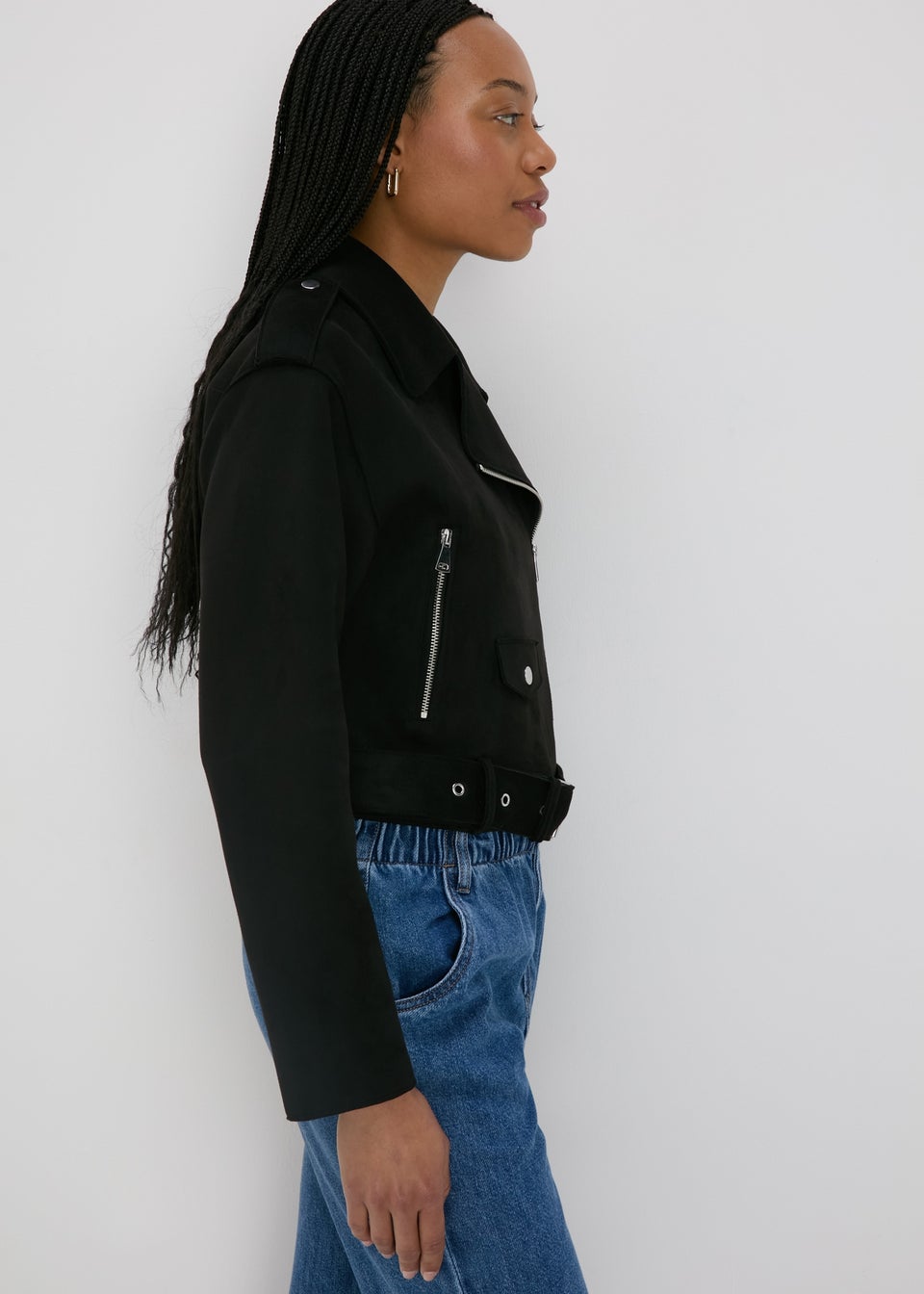 Womens black suedette biker jacket 2025
