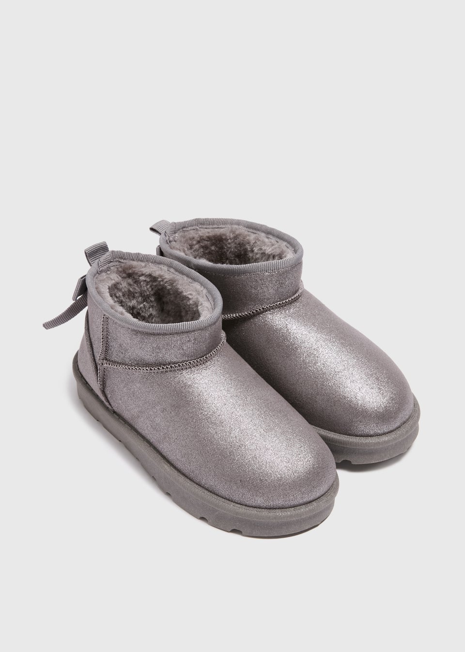 Girls Grey Bow Snug Boots (Younger 10-Older 5) - Matalan