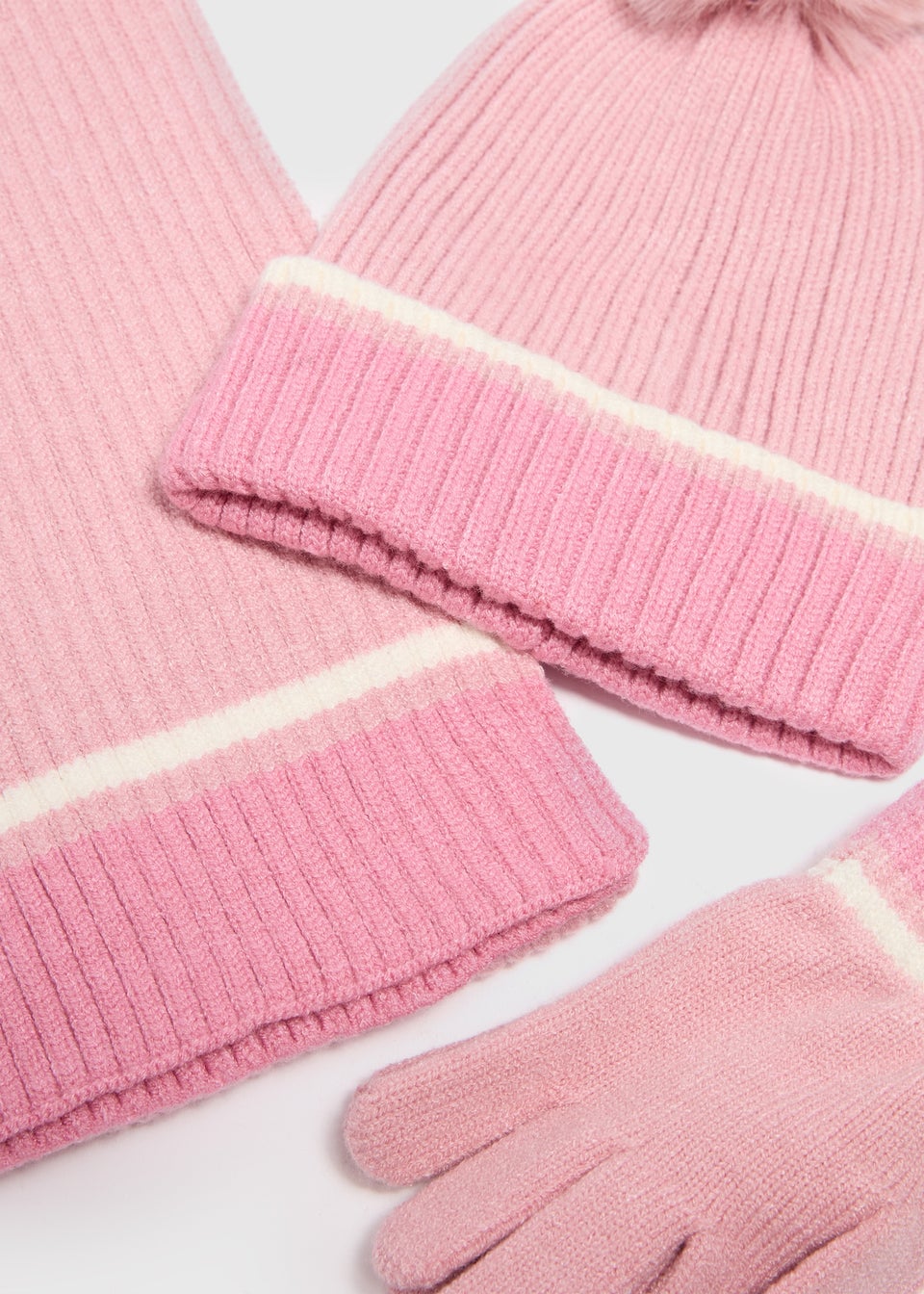 3 Piece Girls Pink Knitted Hat Gloves Scarf Set 3 16yrs