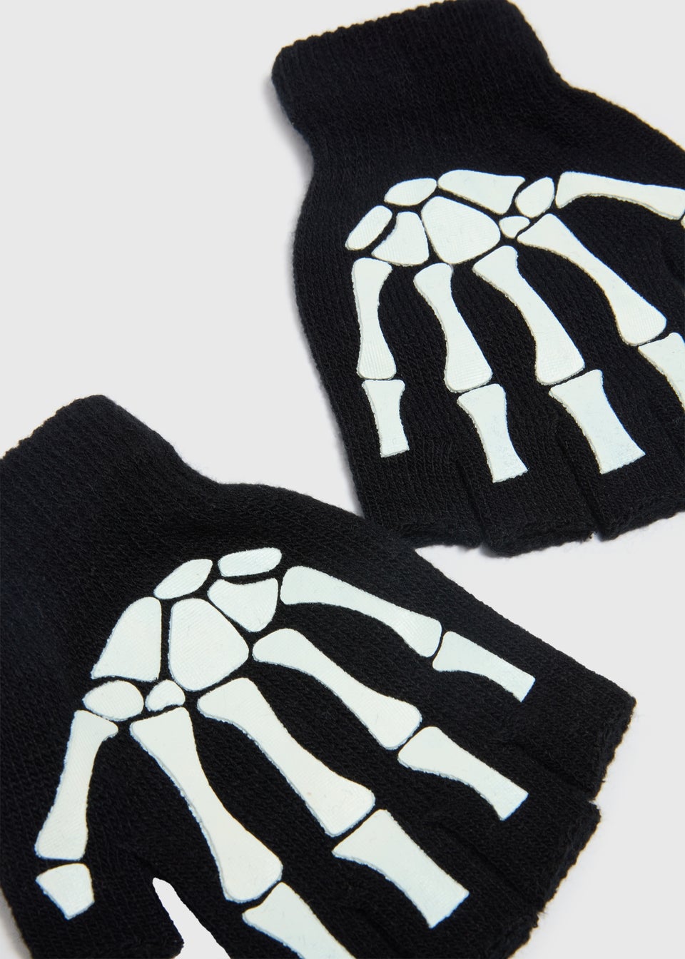 Kids Black Skeleton Glow In The Dark Fingerless Gloves Matalan