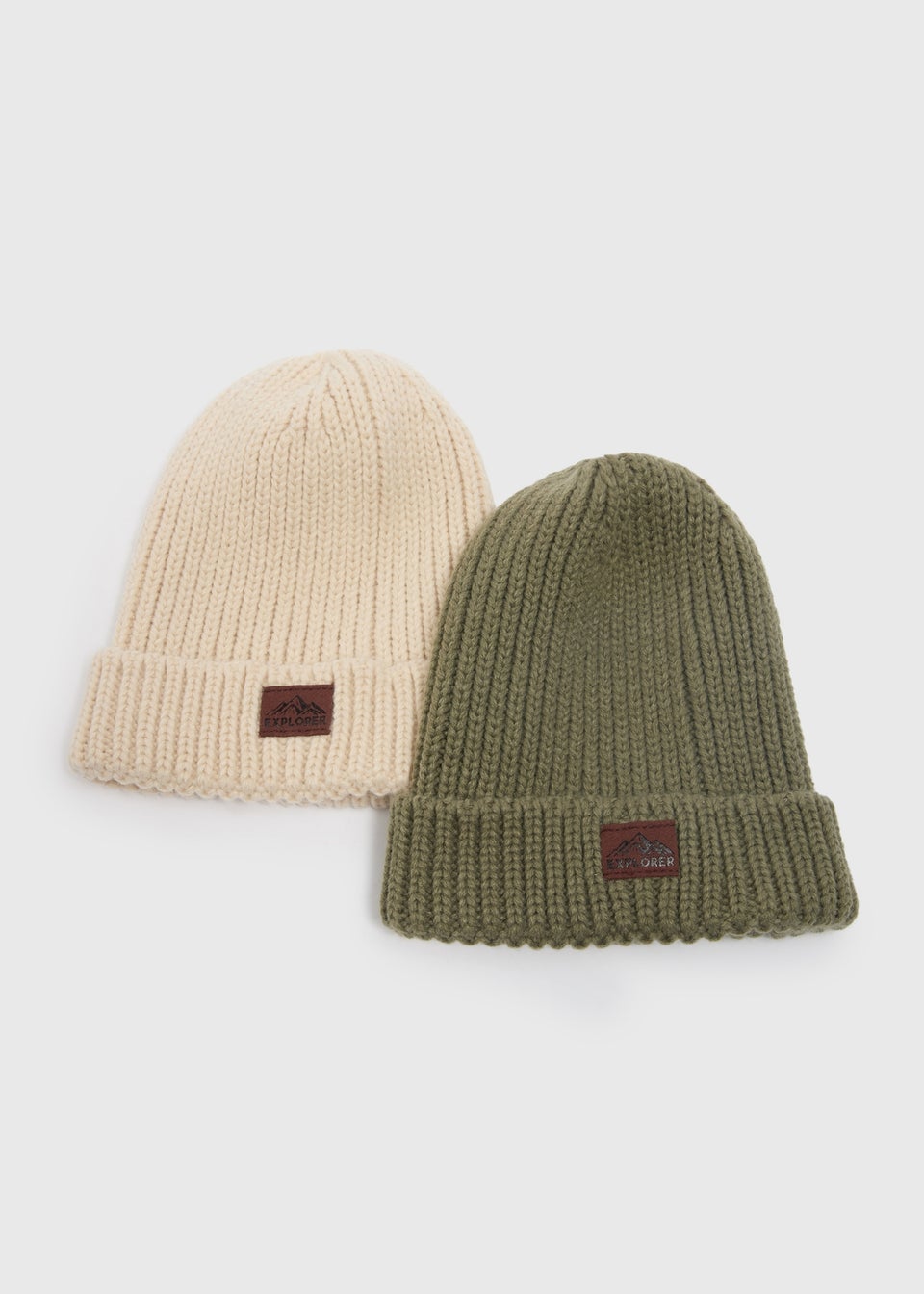 2 Pack Boys Cream & Green Beanies (3-13yrs)