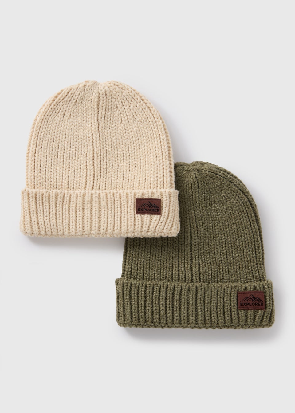 2 Pack Boys Cream & Green Beanies (3-13yrs)
