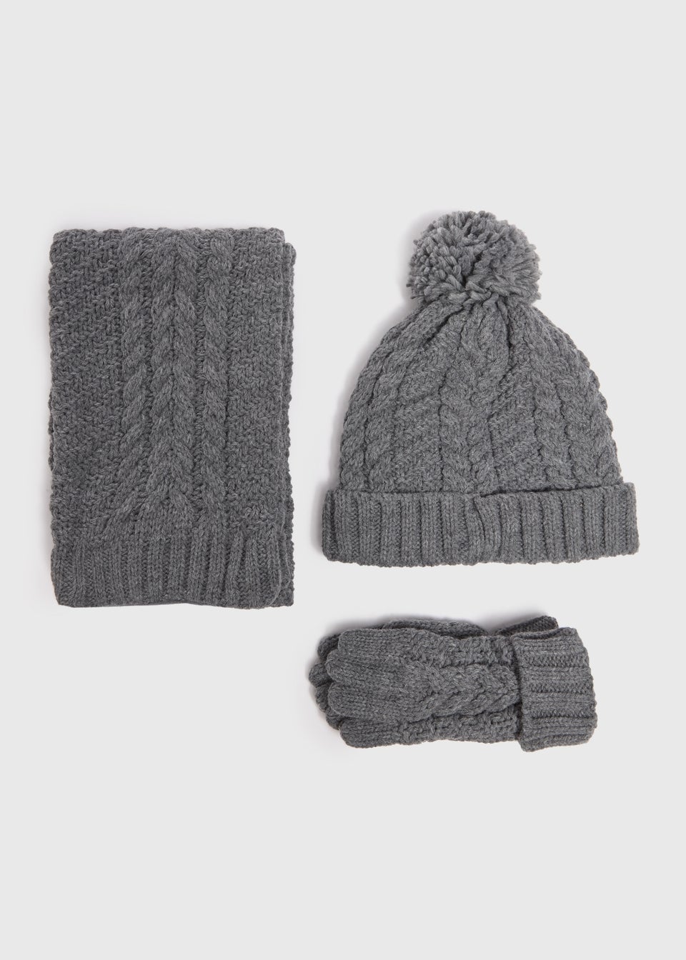 3 Piece Girls Grey Snuggle Hat Scarf Gloves Set 3 10yrs Matalan