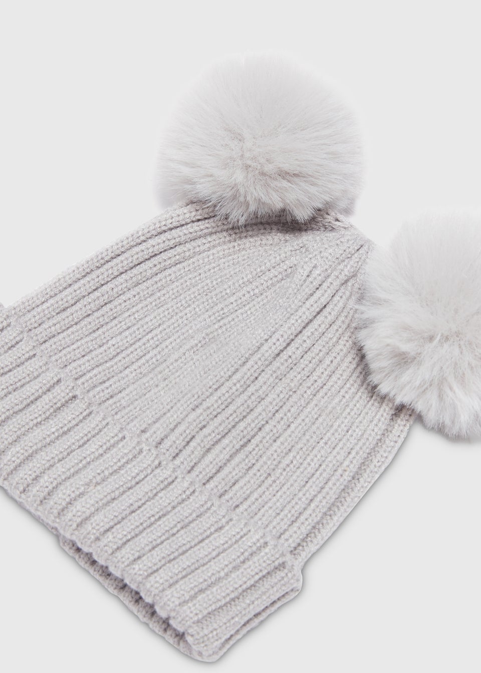 Baby Grey Double Pom Pom Beanie (Newborn-24mths)