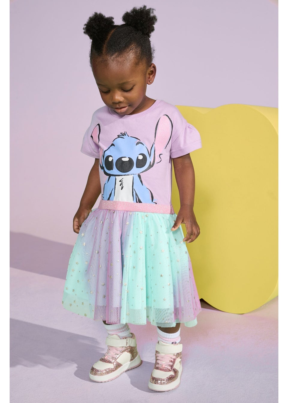 Disney Kids Pink Stitch Mesh Dress 1 7yrs