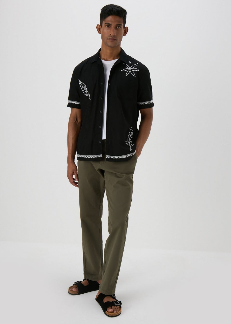 Black Leaf Embroidered Shirt