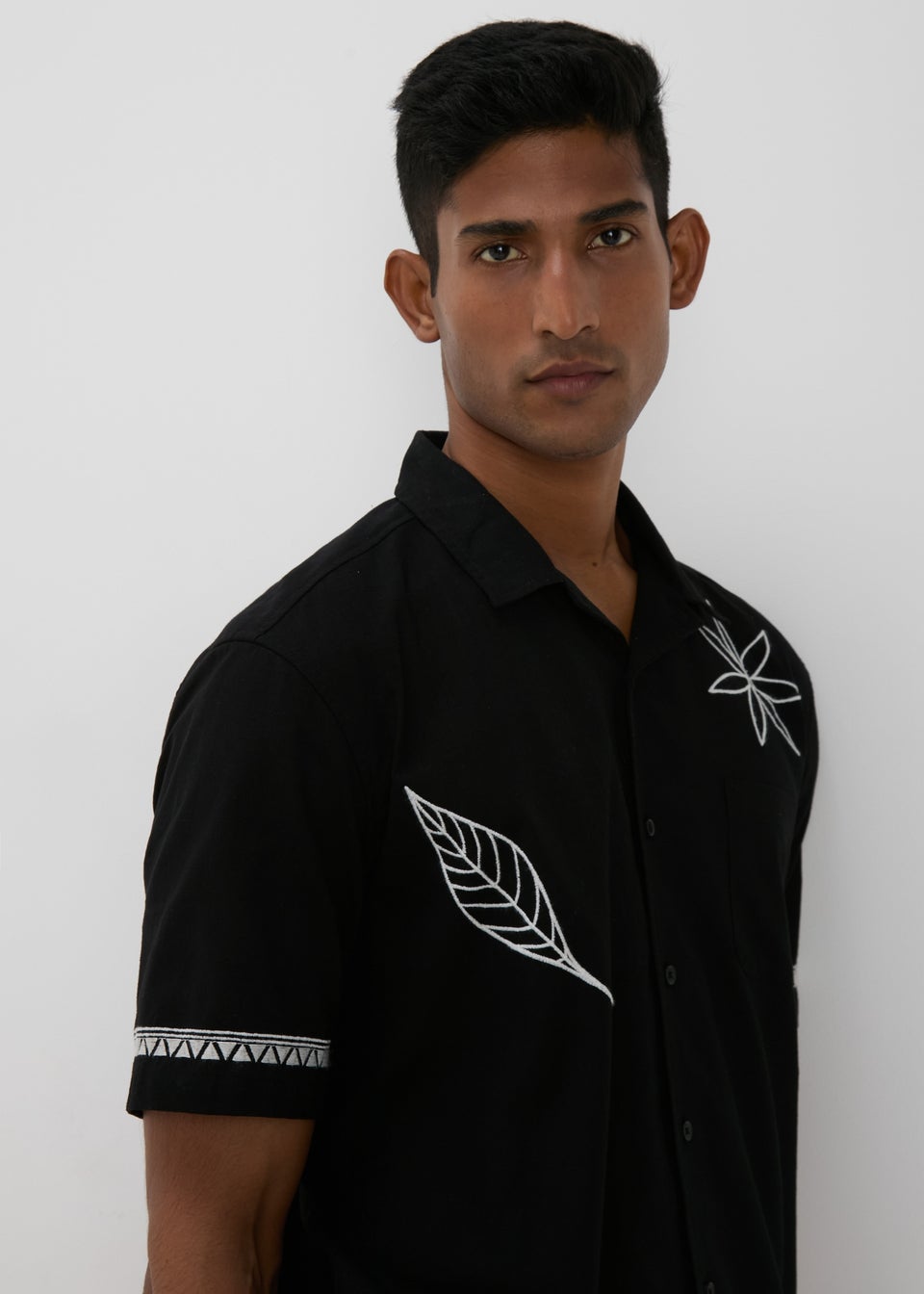 Black Leaf Embroidered Shirt