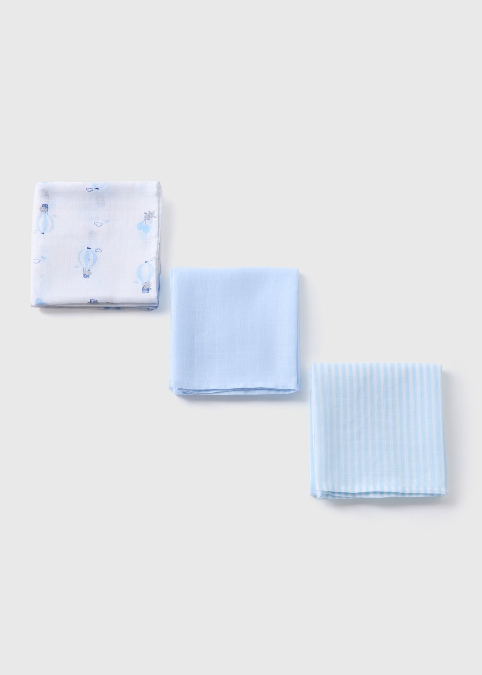 3 Pack Baby Blue Muslin Cloths Matalan
