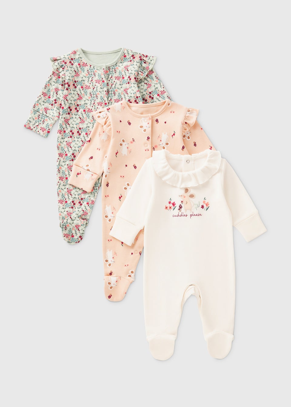 3 Pack Girls Multicolour Floral Sleepsuits Matalan