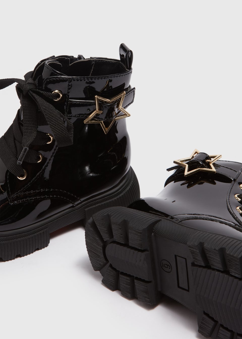 Black lace up buckle boots best sale