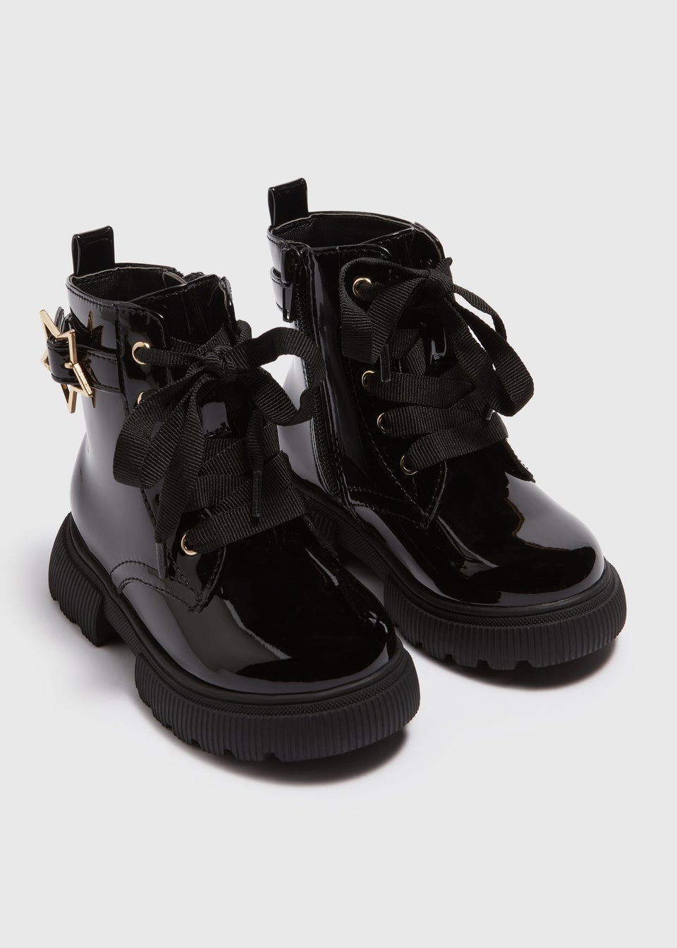 Girls Black Patent Lace Up Star Buckle Boots Younger 4 12 Matalan