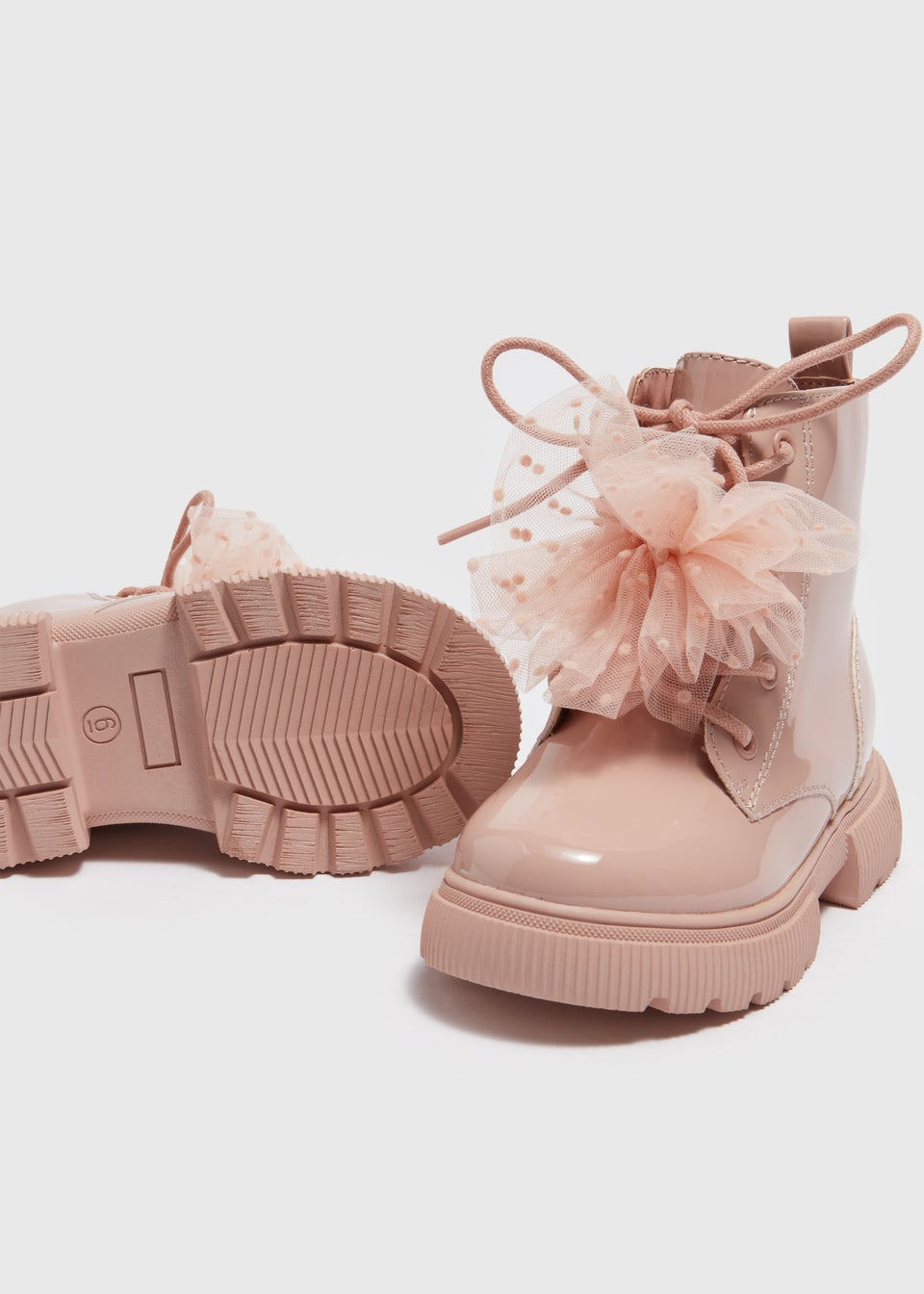 Girls Pink Lace Up Mesh Bow Boots Younger 4 12 Matalan