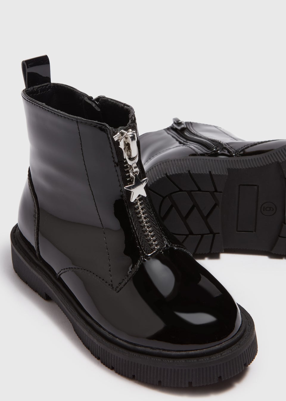 Black boots with zipper in front best sale