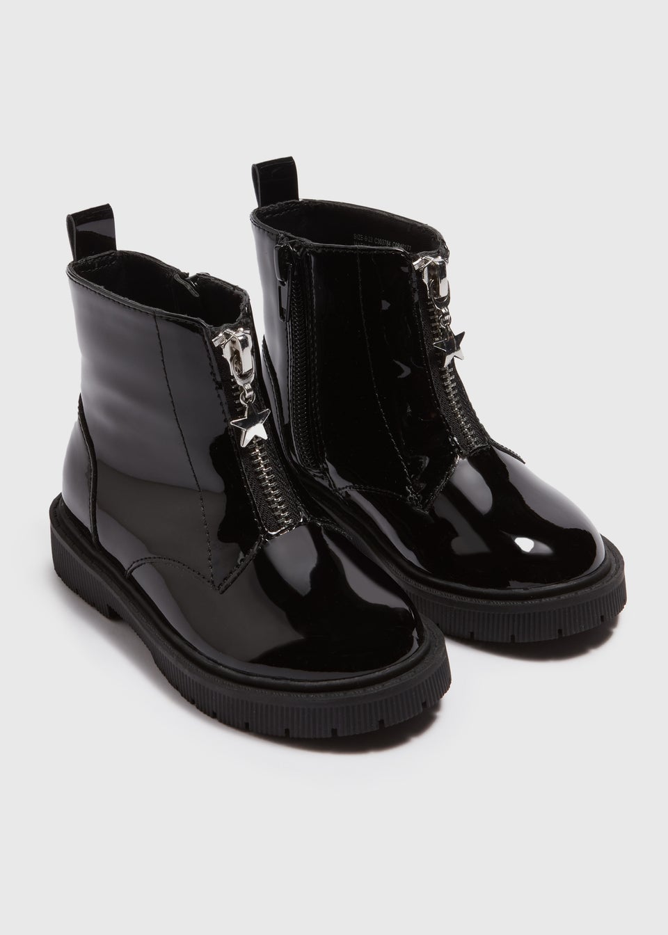 Girls Black Patent Zip Front Boots (Younger 4-9)