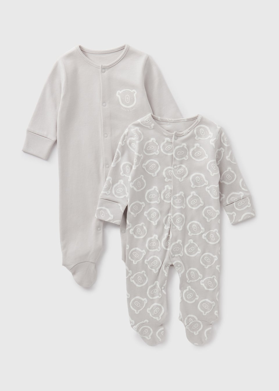 2 Pack Baby Grey Bear Sleepsuits (Newborn-23mths)