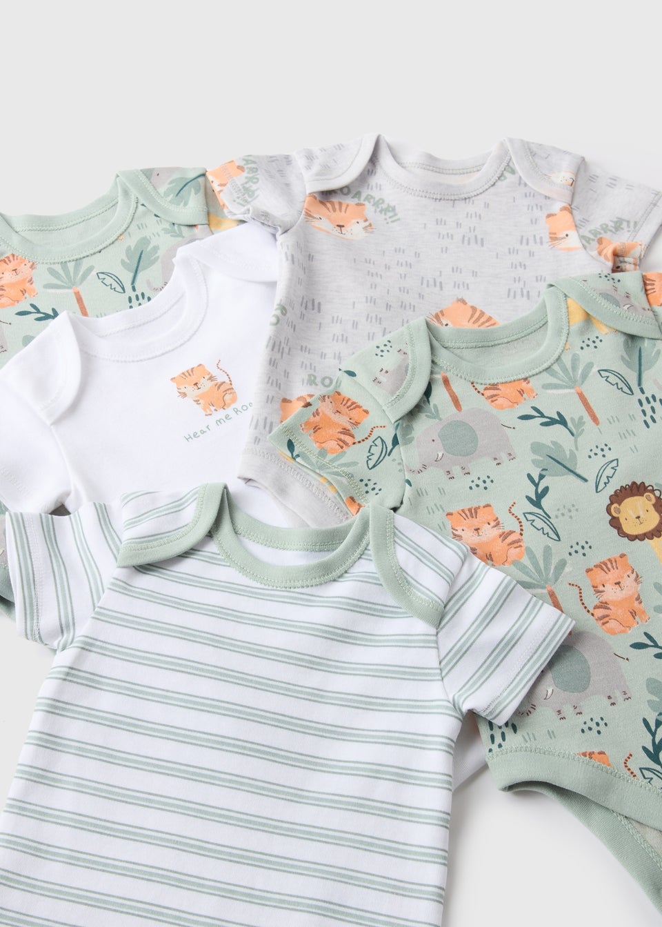 5 Pack Baby Sage Safari Bodysuits (Newborn-18mths)