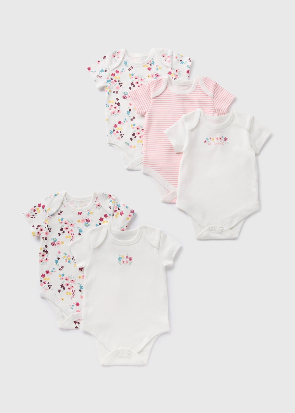 5 Pack Baby White Floral Bodysuits (Newborn-23mths)