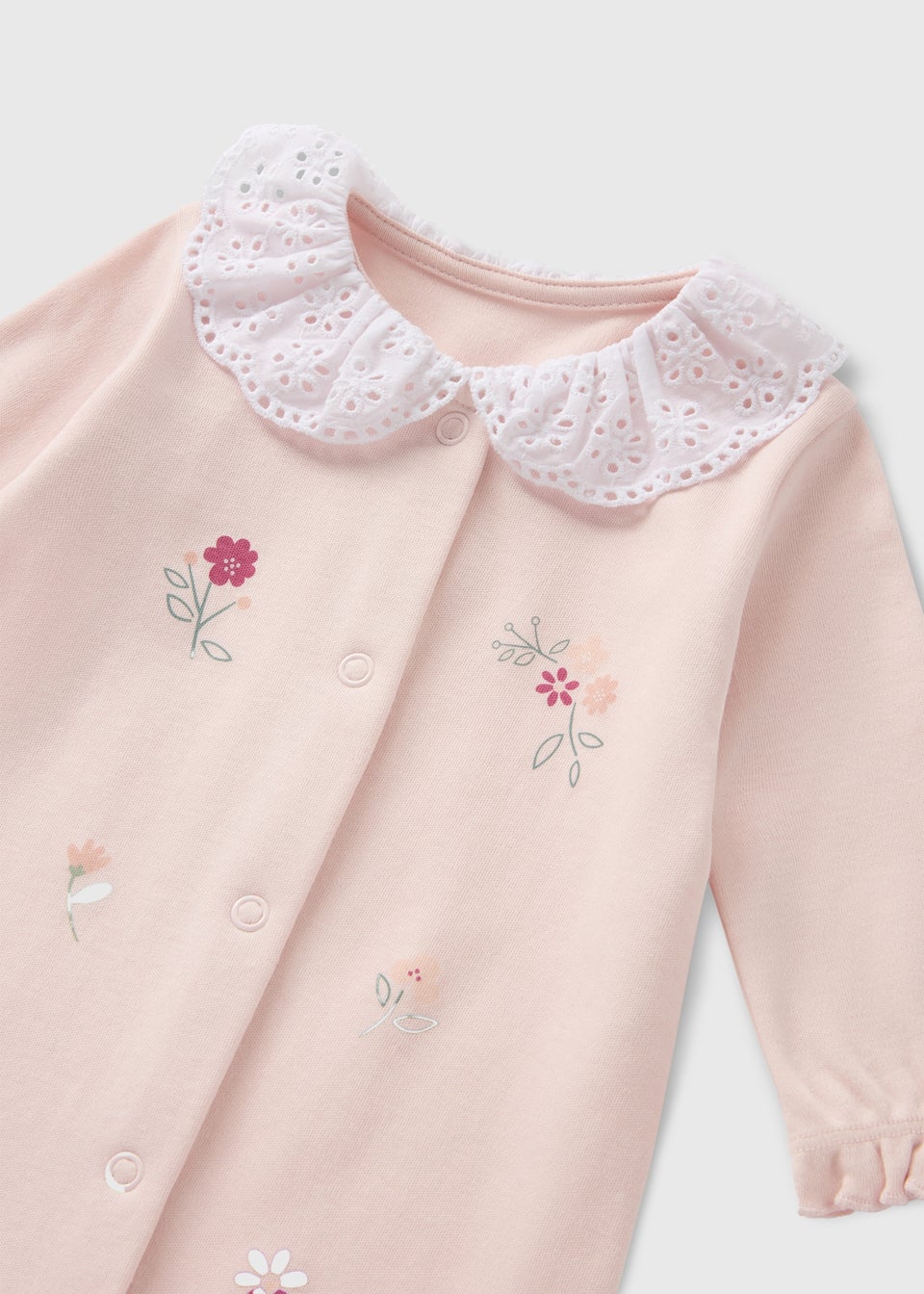 Pink Floral Lace Detail Sleepsuit (Newborn-18mths)