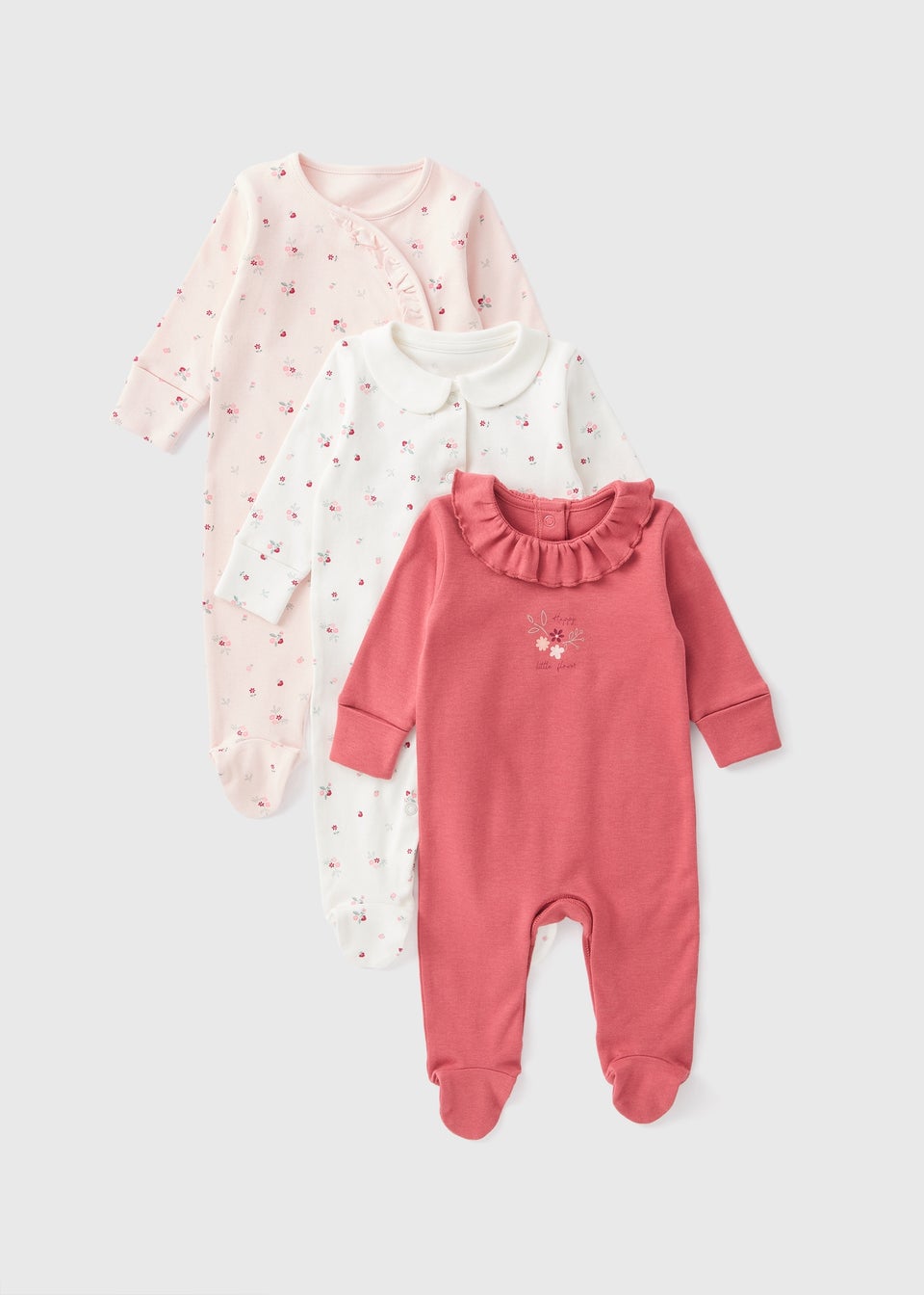 3 Pack Baby Pink Floral Sleepsuits (First Size-18mths)