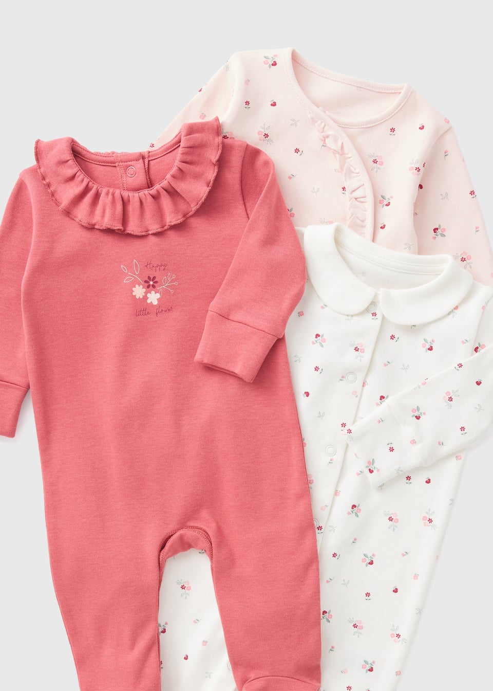 3 Pack Baby Pink Floral Sleepsuits (First Size-18mths)