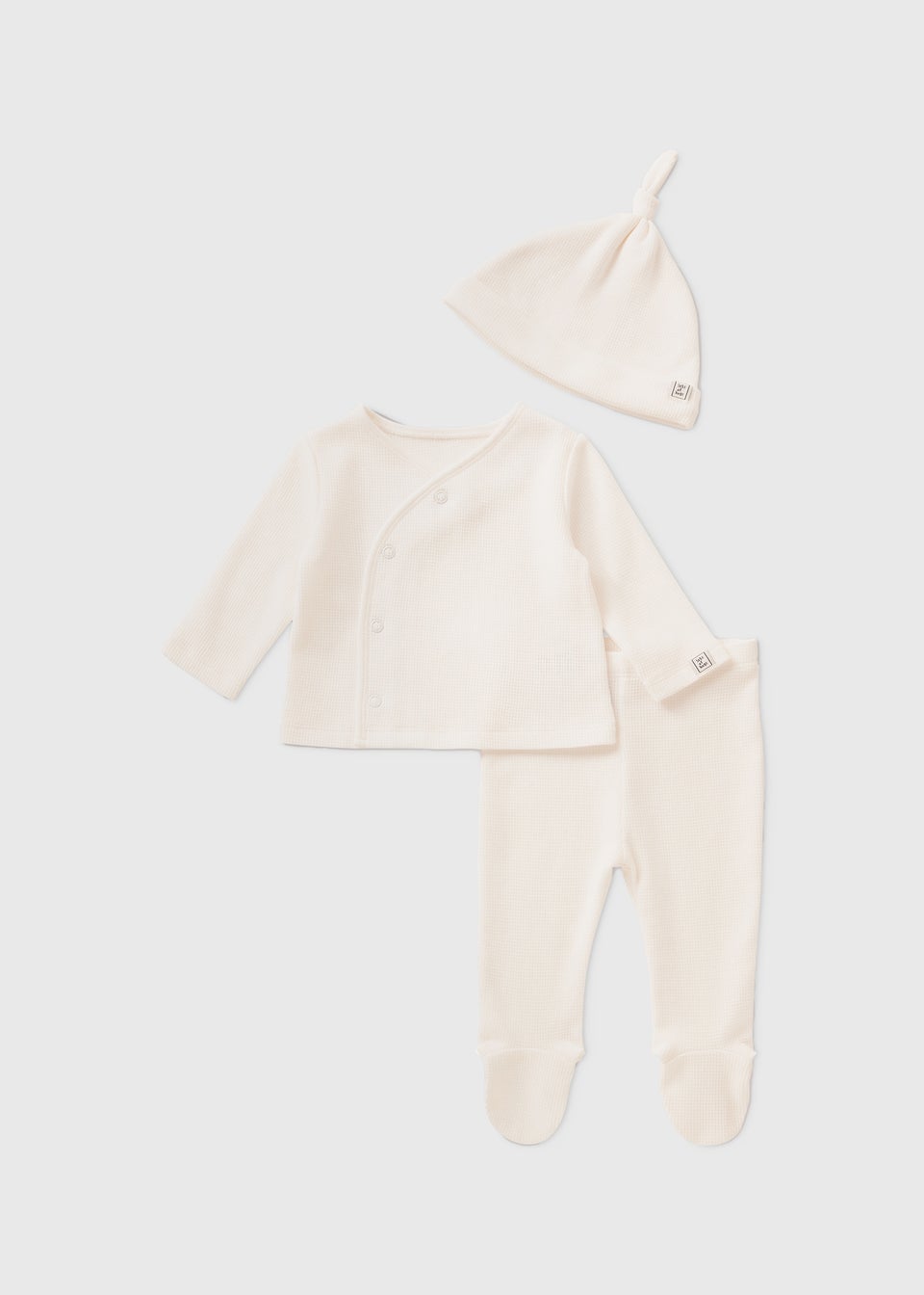 3 Piece Baby Cream Waffle Top, Leggings & Hat Set (Newborn-18mths)