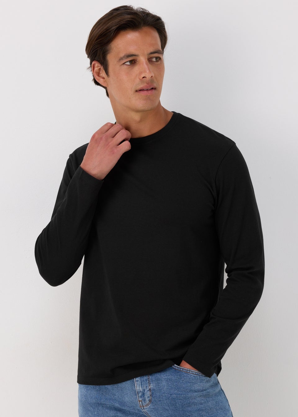 Black Essential Crew Neck Long Sleeve T Shirt