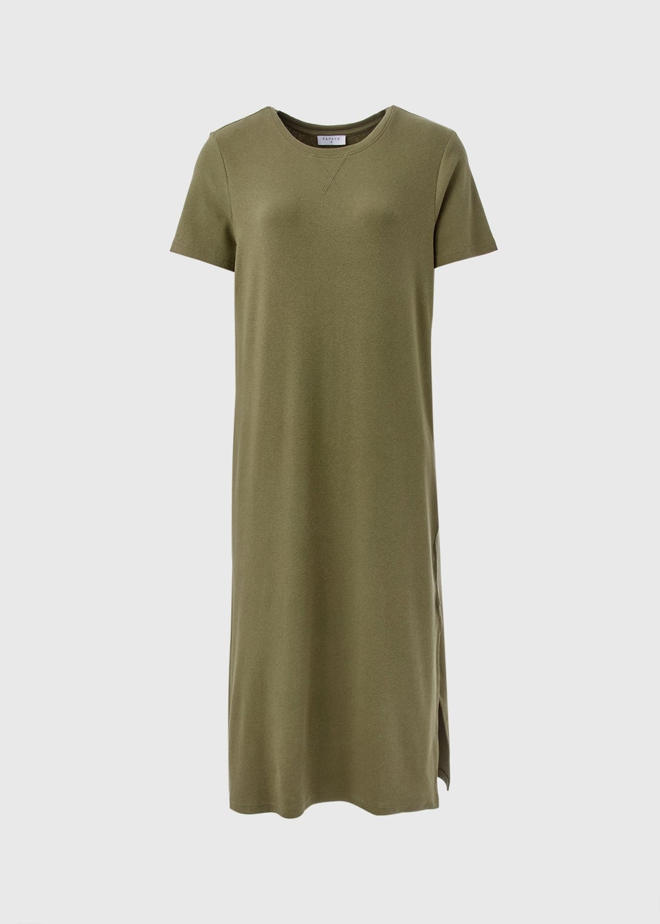 Khaki Ribbed T-Shirt Dress