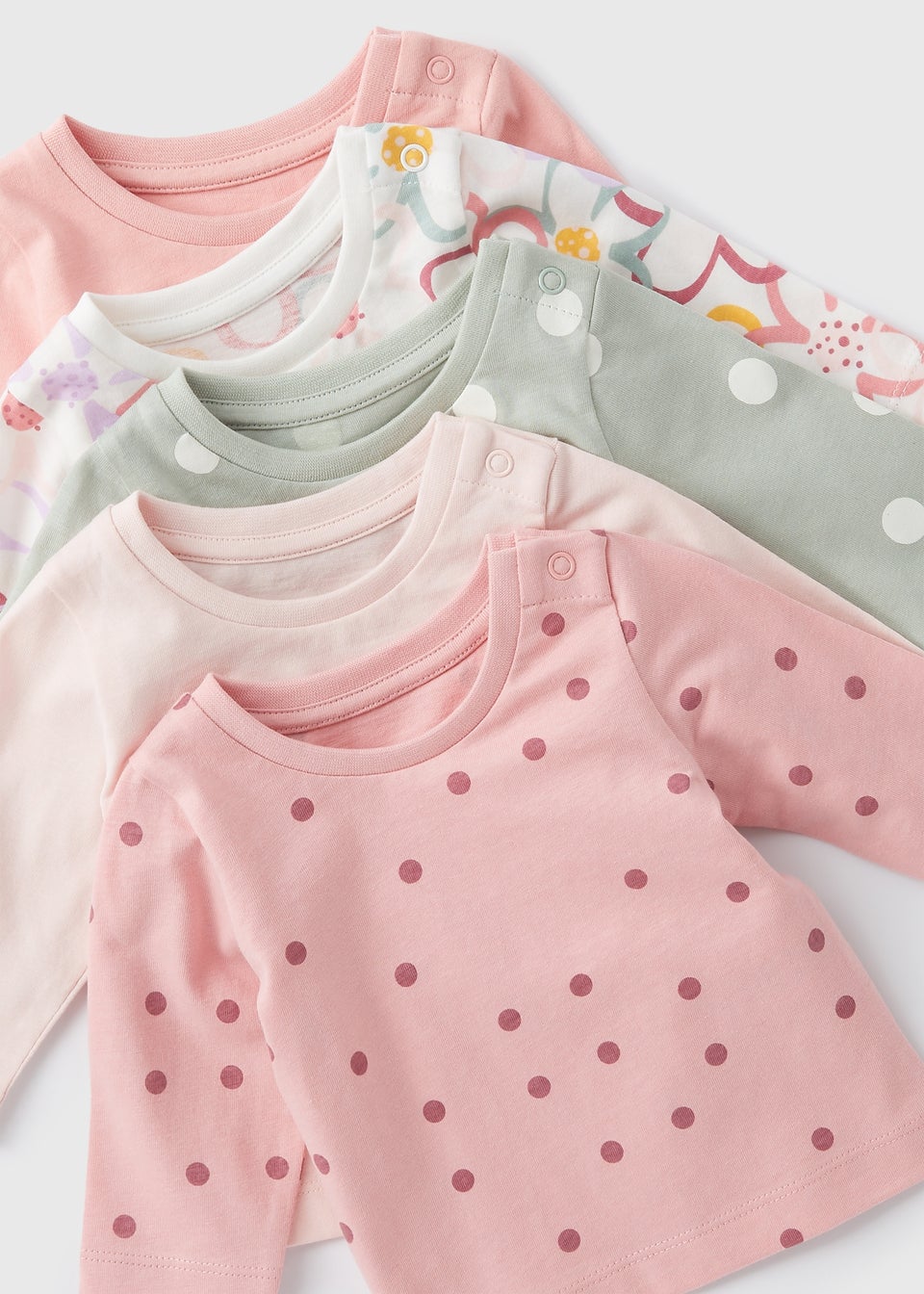 5 Pack Baby Polka Dot Floral T Shirts Newborn 23mths Matalan