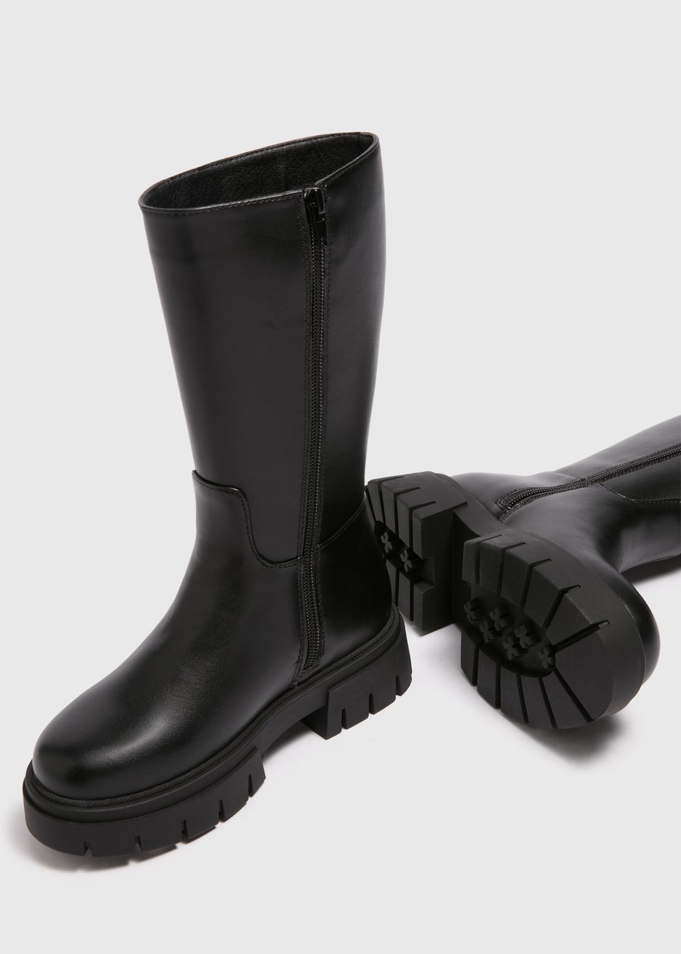 Girls Black PU Leather Knee Length Boots Younger 10 Older 5 Matalan