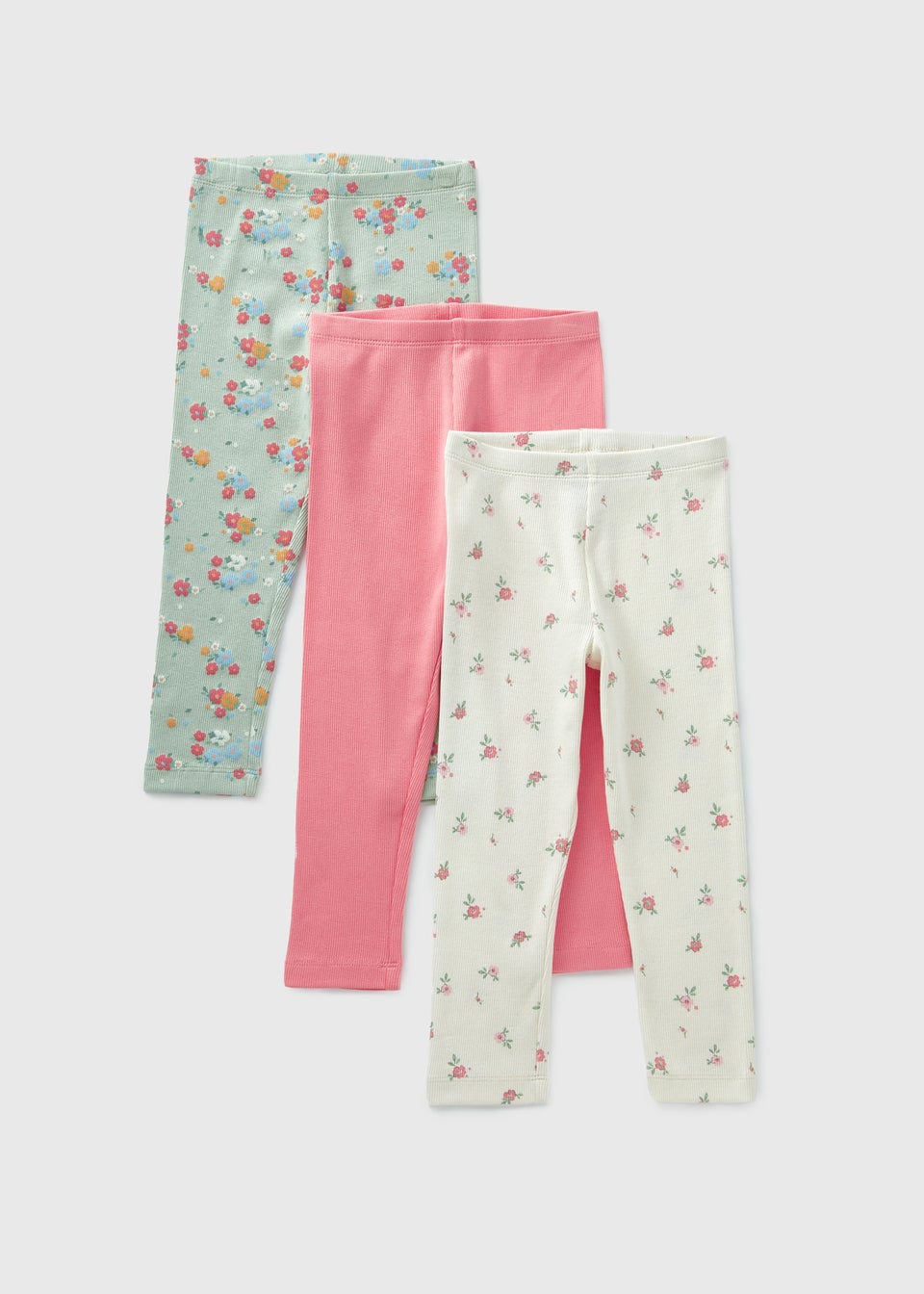 3 Pack Girls Pink Floral Leggings 1 7yrs Matalan