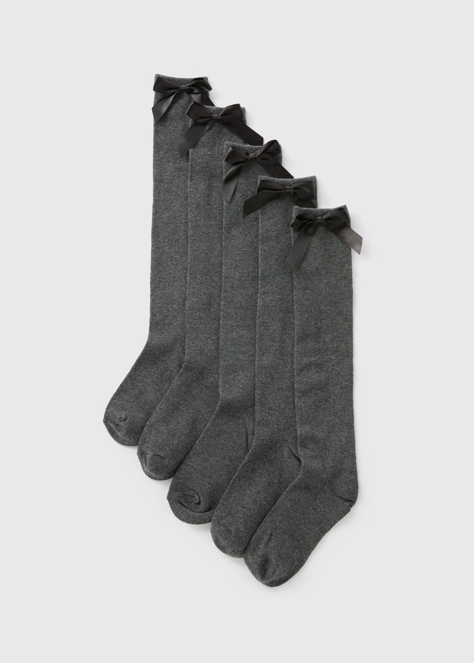 5 Pack Girls Grey Bow Knee High Socks (Younger 6-Older 5.5)