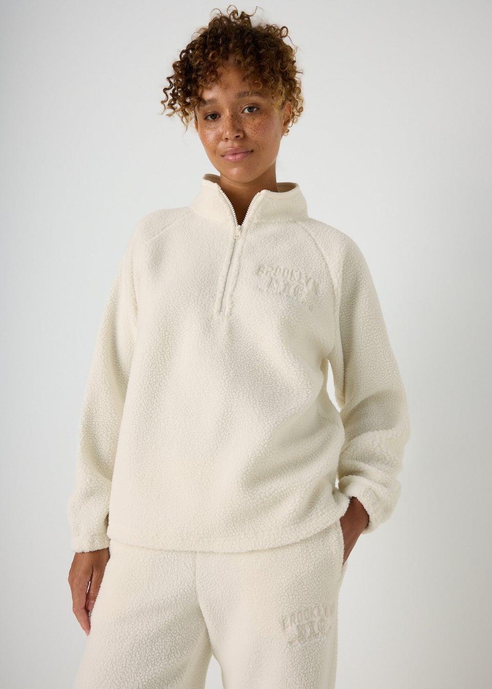 Cream Borg Loungewear Set