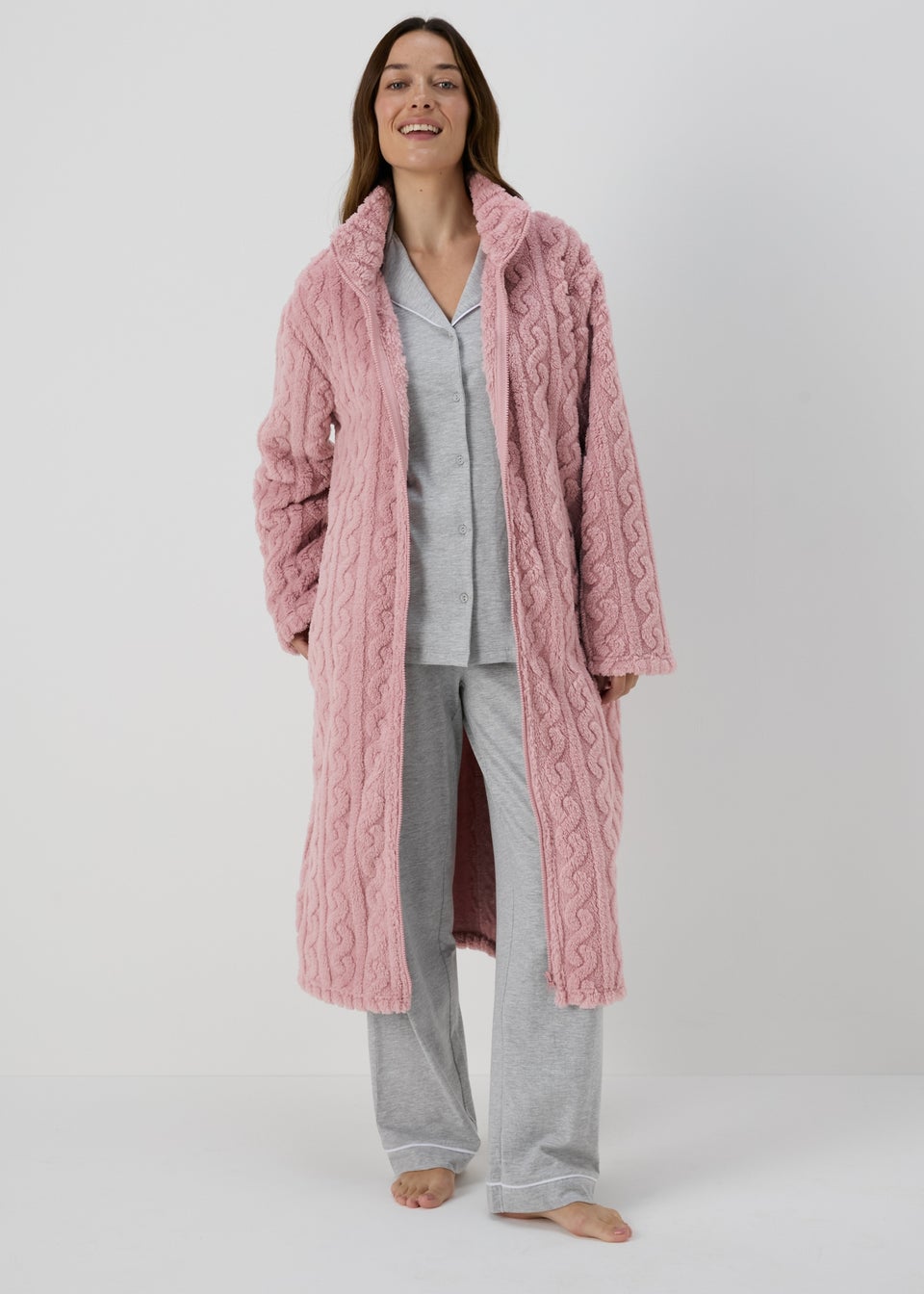 Pink Cable Knit Dressing Gown Matalan