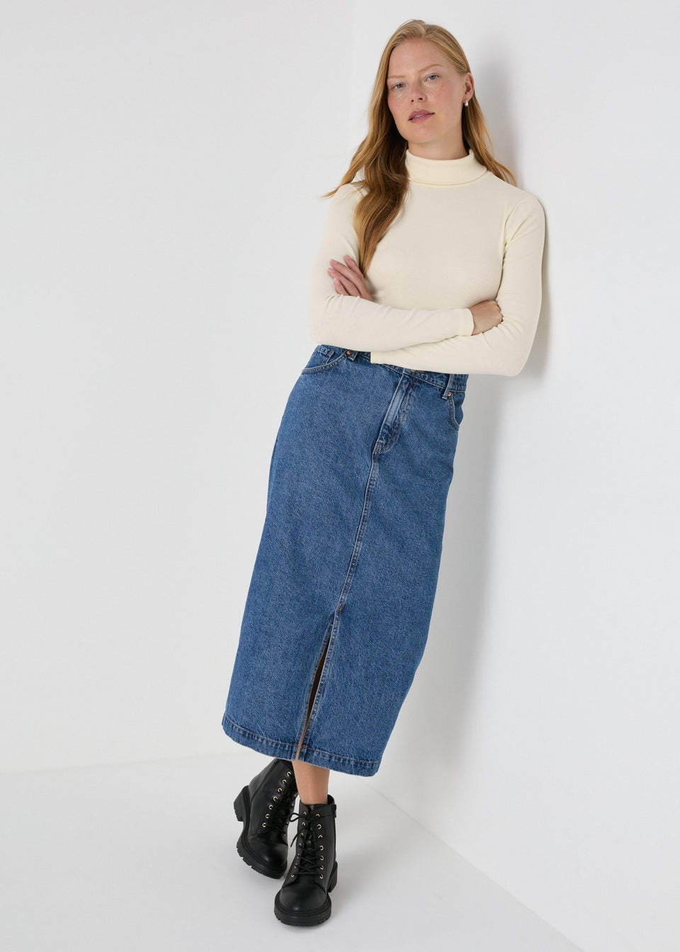 Cream ribbed polo neck shop