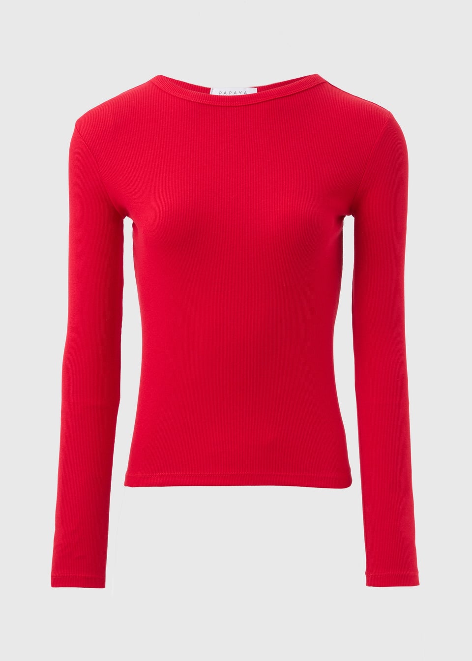 Red Ribbed Long Sleeve Top