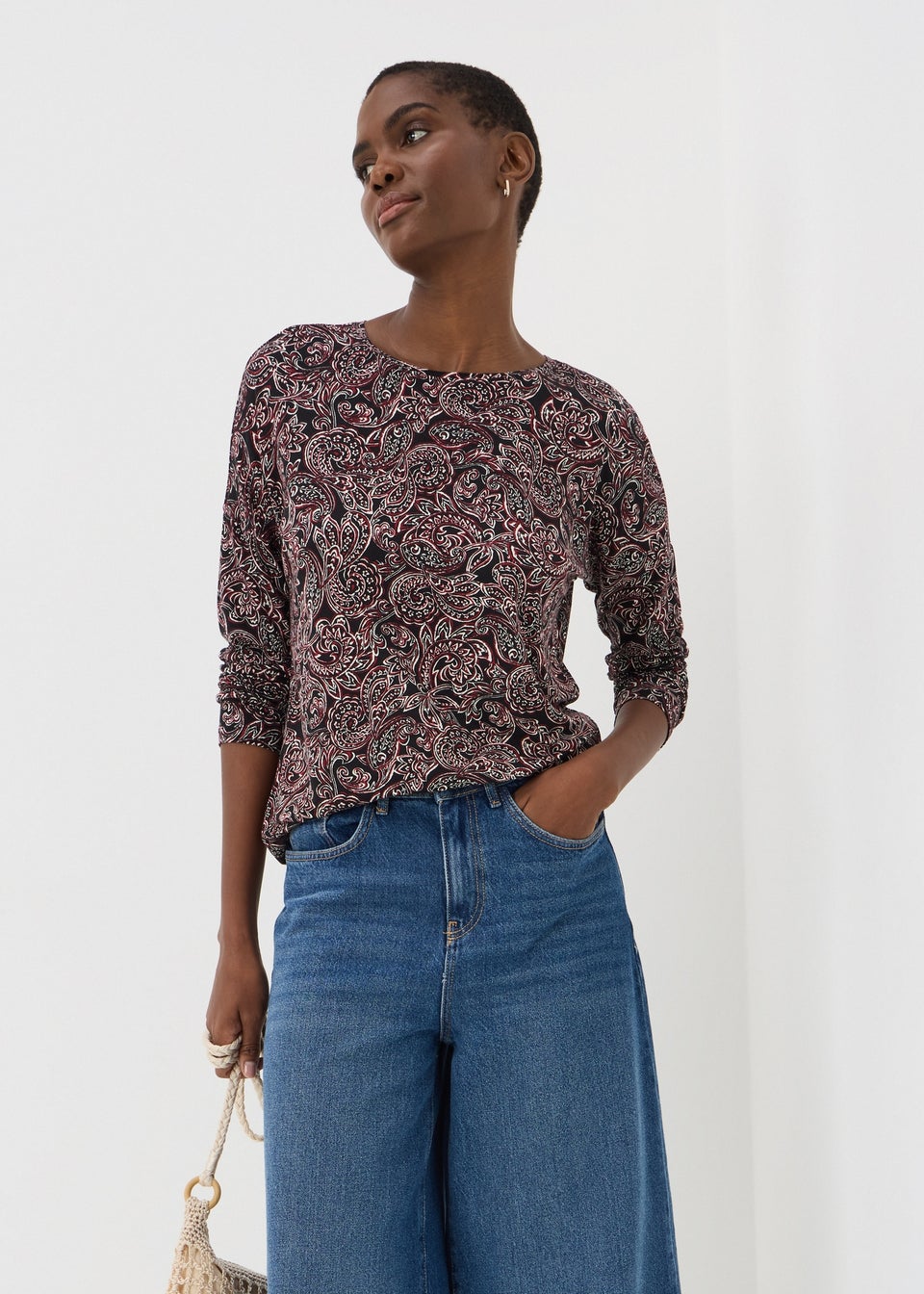 Burgundy Paisley Print Long Sleeve Top