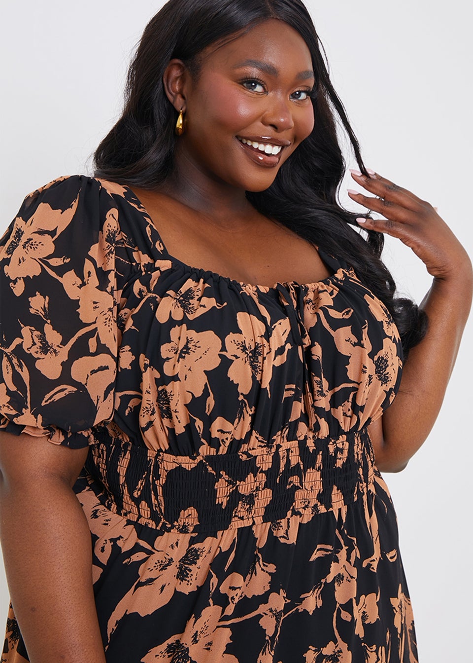 Floral bardot mini dress online