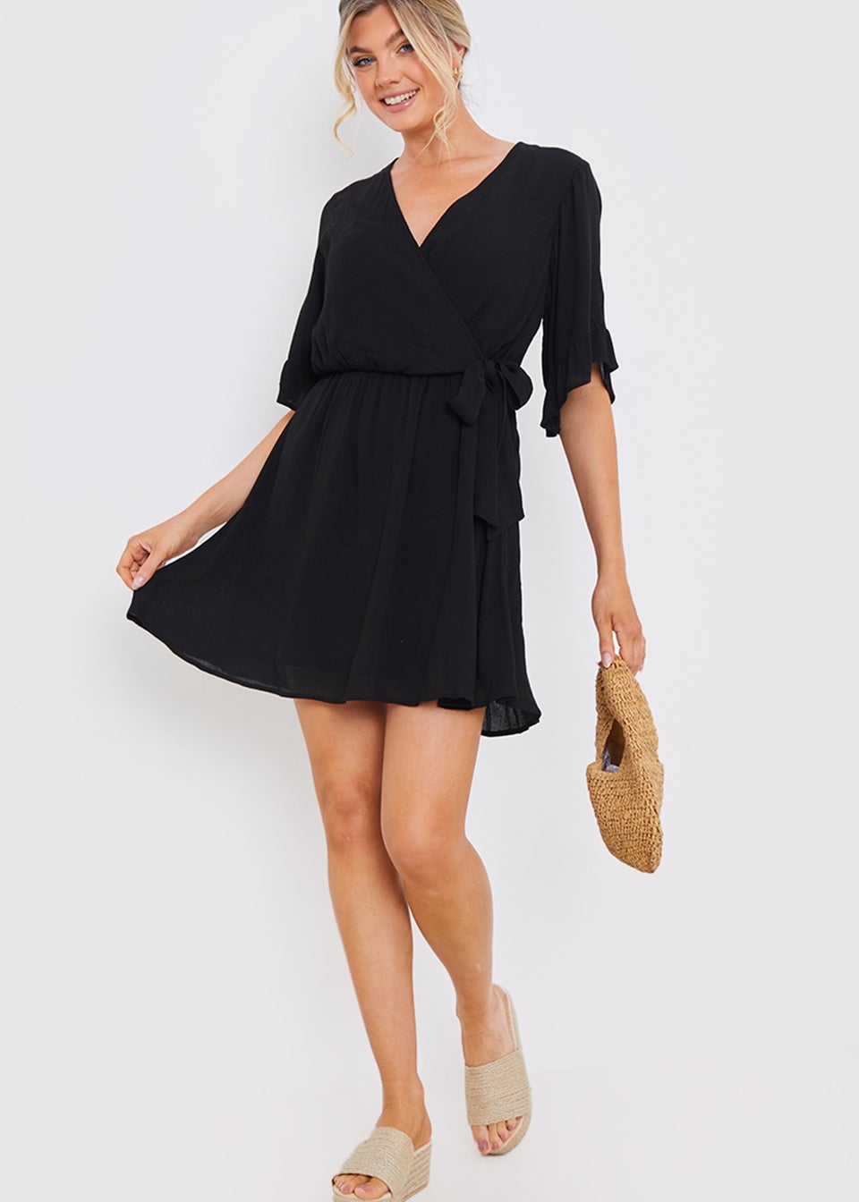 In The Style Black Wrap Mini Dress