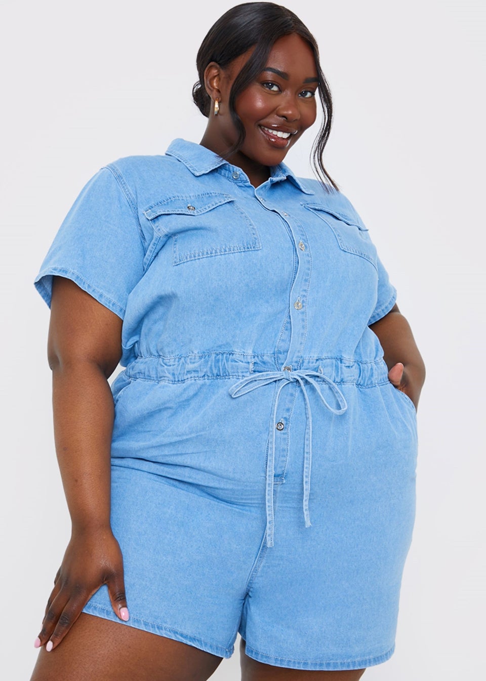 In The Style Blue Button Playsuit