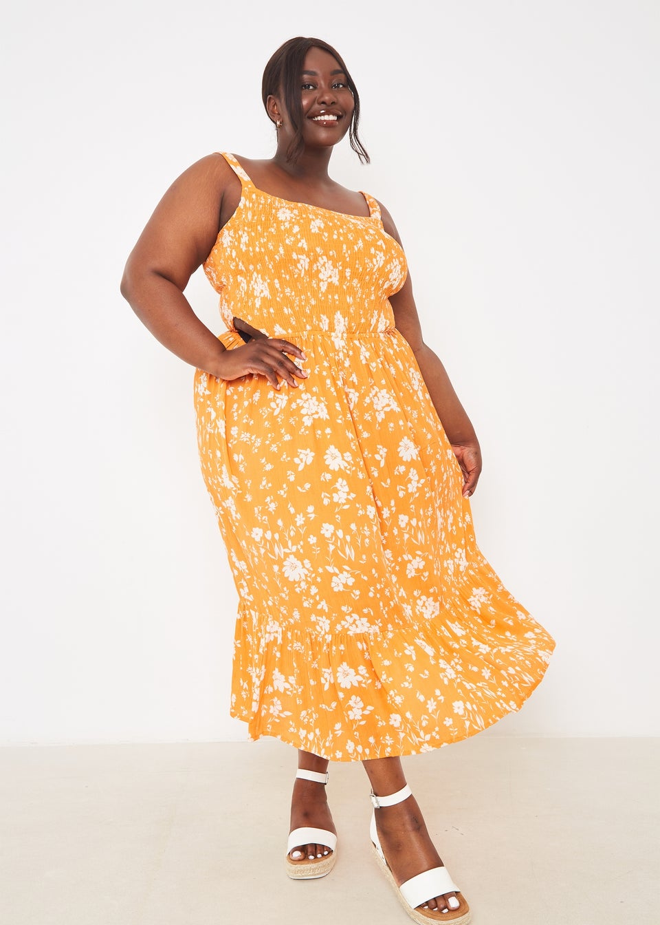 In The Style Orange Floral Cut Out Midi Dress