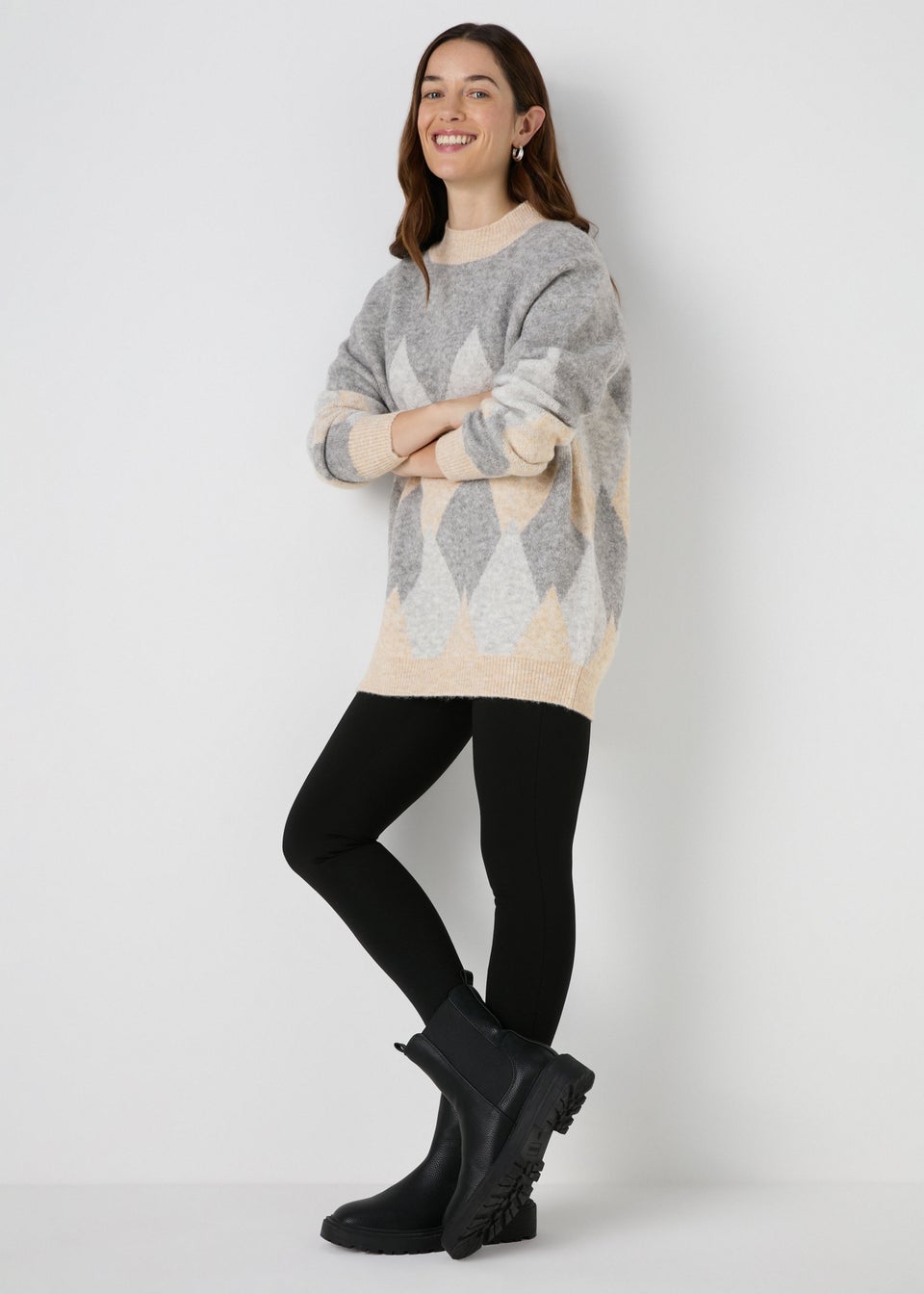 Beige Diamond Knitted Jumper