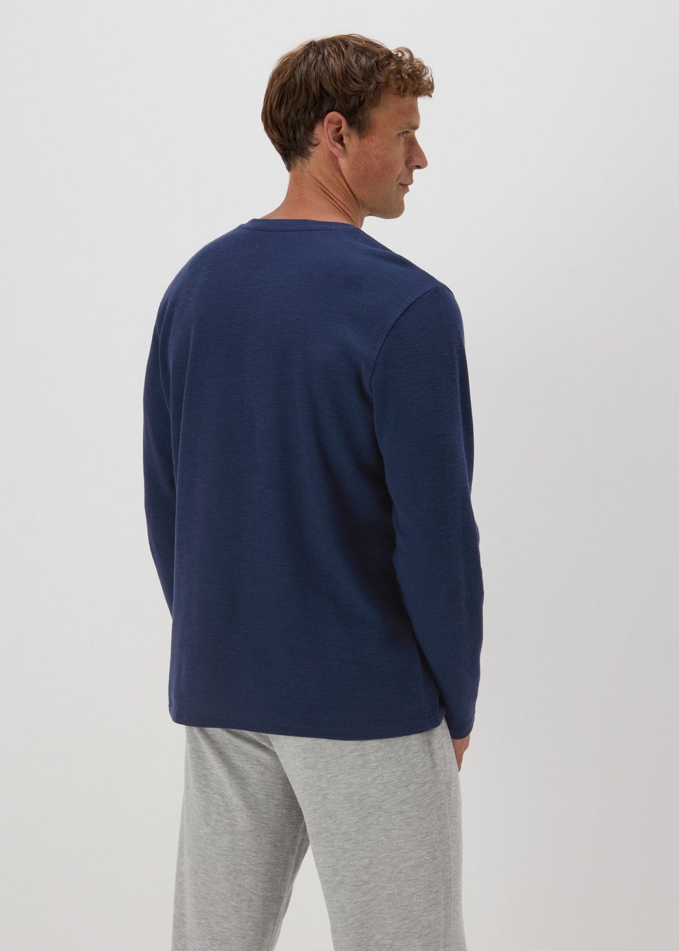 Navy Textured Long Sleeve Pyjama Top Matalan